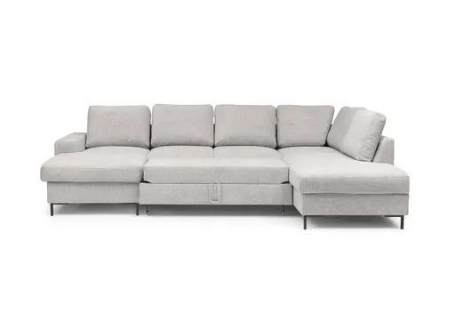 Wohnlandschaft - Longchair links mit 2-Sitzer und Ecke rechts, Stoff, Silbergrau