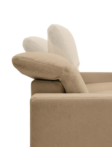 Ecksofa - CALM FLEX 2.0, 3-Sitzer mit Longchari rechts, Kopfteil verstellbar, Stoff, Apricot