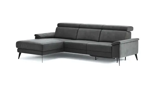 Ecksofa Anna - Longchair links mit 2,5-Sitzer inkl. Relaxfunktion (motorisch), Kopfteil verstellbar, Stoff, Stahl