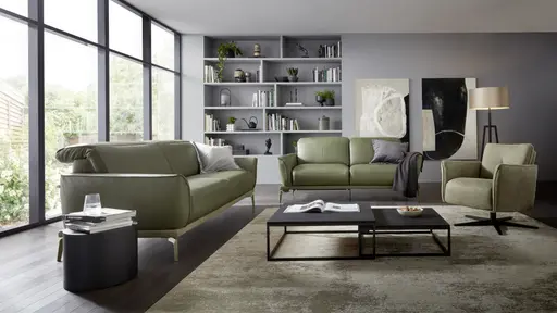 Sofa Amadena - 2-Sitzer inkl. Relaxfunktion motorisch und Kopfteil verstellbar, Leder, Olive