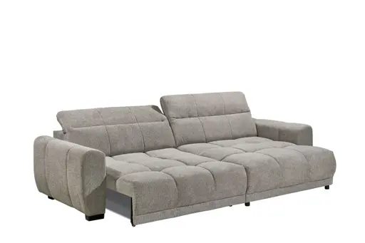 Ecksofa -2-Sitzer mit Longchair rechts, Kopfteil verstellbar, Sitztiefe verstellbar motorisch, Stoff, Taupe