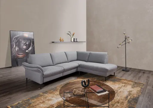 Ecksofa - 3-Sitzer mit Ecke rechts, Stoff, Grau