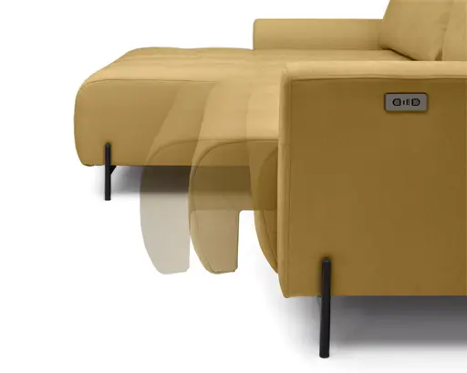 Ecksofa - Longchair links mit 2-Sitzer, Sitztiefe verstellbar motorisch, Stoff, Senfgelb