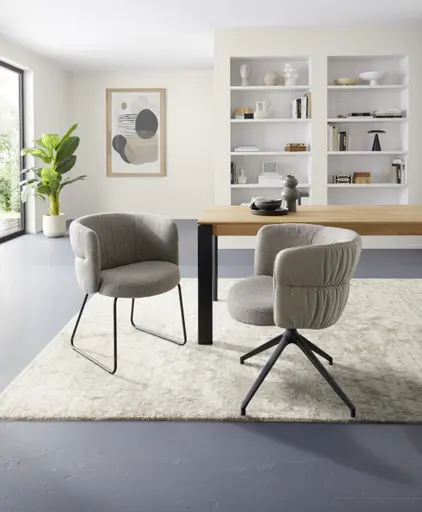 Armlehnstuhl Milana - drehbar, Leder Grau, Stoff Graubraun