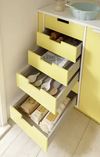 Inselküche 55.100 GL 9 500, Pastellgelb Satinlack