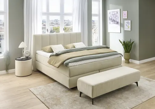 Boxspringbett - Liegefläche ca. 180x200 cm, Stoff, Natur