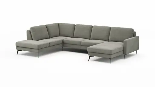 Wohnlandschaft Enna - Ecke links, 2,5-Sitzer, Longchair rechts, Stoff, Grau