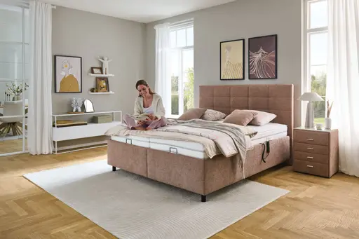 Polsterbett - Liegefläche ca. 180x200 cm, Lattenrahmen motorisch, Stoff, Rose