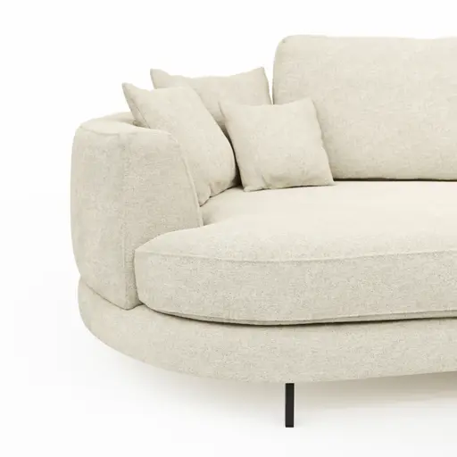 Ecksofa Solenne - Diwan rund links mit Ottomane rechts, Stoff, Weiß