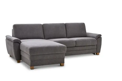 Ecksofa Lakeville 1 - Longchair links mit 2-Sitzer inkl. Schlaffunktion mit Bettkasten, Stoff, Grau