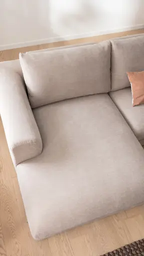 Ecksofa Stormy - Longchair links mit 2,5-Sitzer, Stoff, Graubeige