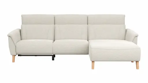 Ecksofa Nevin - 2-Sitzer mit Longchair rechts, inkl. Relaxfunktion (motorisch) und Kopfpolsterverstellung, Stoff, Weiß