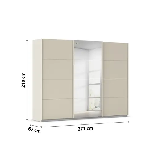 Schwebetürenschrank RIVASA- B ca. 271 cm, Champagner, Spiegel