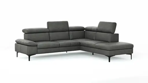 Ecksofa Felipa - 2,5-Sitzer mit Ecke rechts inkl. Kopfteil verstellbar, Leder, Grau
