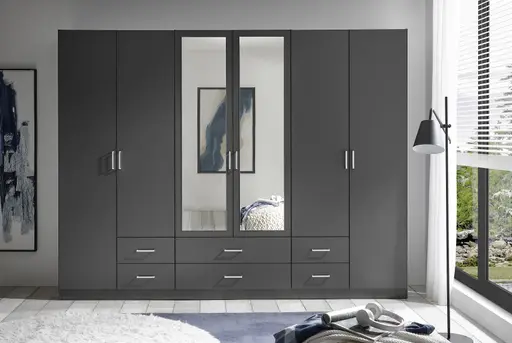 Drehtürenschrank- B ca. 271 cm, Graphit, Spiegel