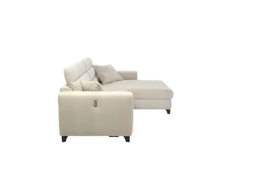 Ecksofa JAROM - 3-Sitzer, Ecke rechts inkl. Relaxfunktion (motorisch) und Kopfteil verstellbar, Stoff, Creme