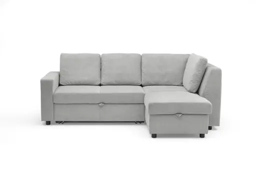 Ecksofa PRO FLEXX - 2-Sitzer, Ecke rechts inkl. Schlaffunktion und Bettkasten, Stoff, Silbergrau