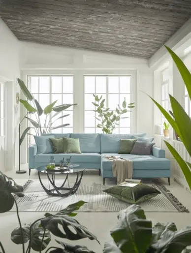 Ecksofa- 3-Sitzer, Ecke rechts, Stoff, Petrol