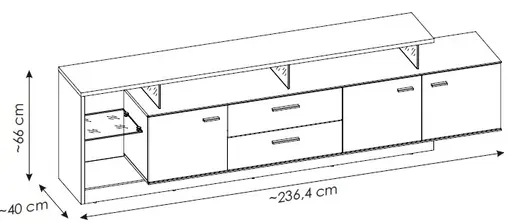 TV-Lowboard - B ca. 236 cm, Cremona Eiche Torro Nachbildung, Kaschmir