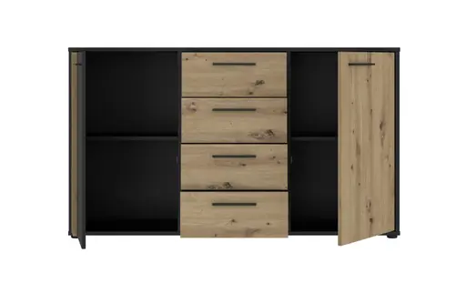 Sideboard FLORISS- Schwarz, Eiche Dekor