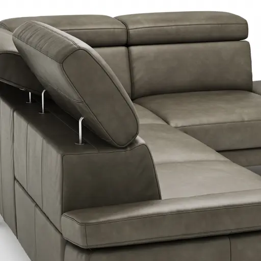 Ecksofa Hudson - 2,5-Sitzer mit Ecke rechts, inkl. Kopfteil/Armlehne verstellbar und Sitzvorzug/Relaxfunktion (motorisch), Leder, Braungrün