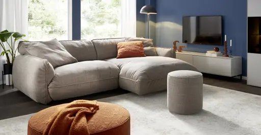 Ecksofa Fluffy - 2,5-Sitzer mit Longchair rechts inkl. Rückenlehne verstellbar, Stoff, Taupe