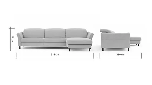 Ecksofa Rafaela - 3-Sitzer, Longchair rechts, Kopfteil verstellbar (manuell), Webstoff, Ecru