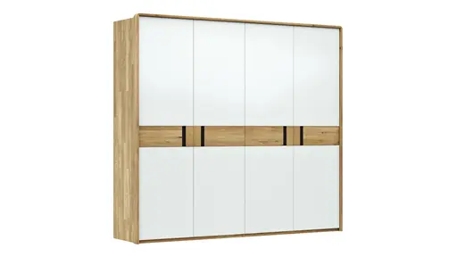 Drehtürenschrank New Jersey - inkl. Passepartout, B. ca. 239 cm, Weißglas matt, mit Bauchbinde