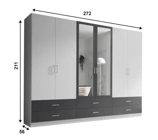 Kleiderschrank- B ca. 272 cm, Weiß, Graphit Dekor