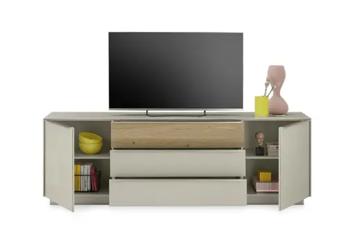 Lowboard - mit Beleuchtung, B ca. 214 cm, Kaschmir, Eiche massiv