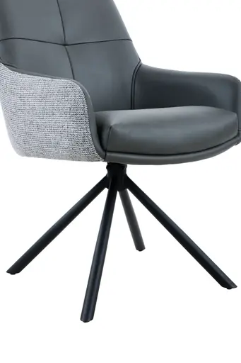Armlehnstuhl - drehbar, Leder & Stoff, Grau