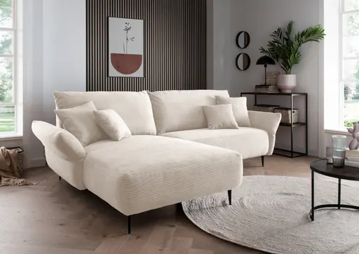 Ecksofa - 2-Sitzer, Ecke rechts inkl. 2 verstellbar Armlehnen, Stoff, Beige