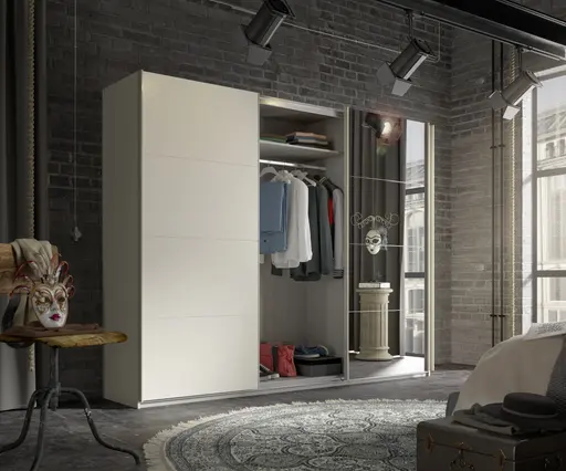 Schwebetürenschrank RIVASA- B ca. 271 cm, Champagner, Spiegel