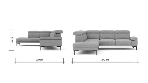 Ecksofa Hudson - Ecke links mit 2,5-Sitzer inkl. Kopfteil verstellbar, Stoff, Kupfer