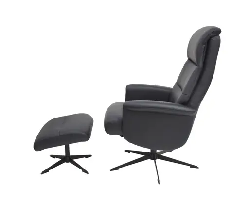 TV-Sessel MENNIS mit Hocker - drehbar, Relaxfunktion, Kopfteilverstellung, Leder, Schwarz