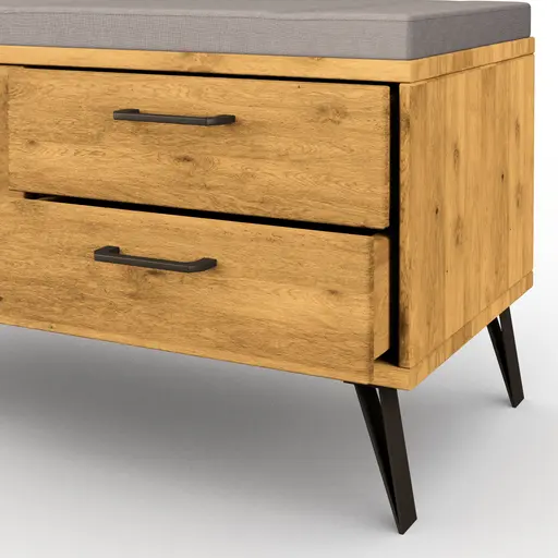 Garderobenbank Savannah - inkl. Sitzkissen grau, Wildeiche massiv, natur geölt