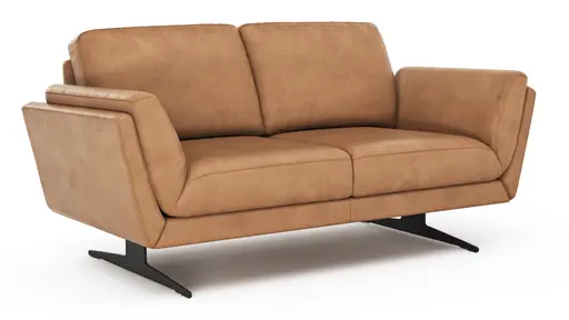 Sofa Tova - 2-Sitzer inkl. Rücken- und Armlehnfunktion, Kufe, Leder, Cognac