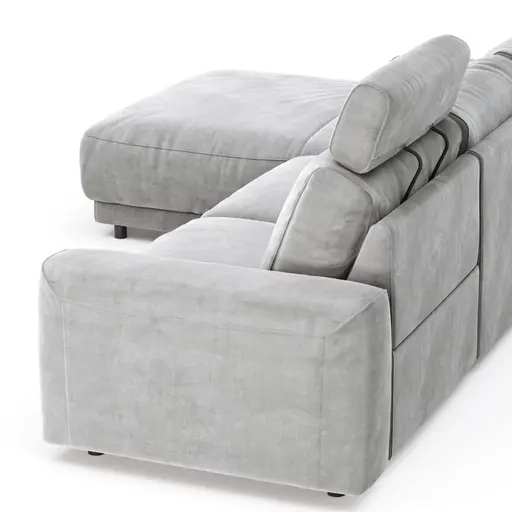 Ecksofa Balok - Longchair groß links mit 2,5-Sitzer, inkl. Relaxfunktion (motorisch) und Kopfstütze, Stoff, Eisengrau