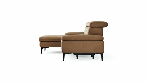 Ecksofa Felipa - Longchair links mit 2,5-Sitzer inkl. Armlehne verstellbar und Rückenlehne/Sitztiefe verstellbar (motorisch), Leder, Cognac