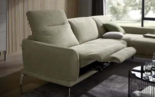 Ecksofa Amadena - 2-Sitzer mit Longchair rechts inkl. Relaxfunktion motorisch, Stoff, Limone