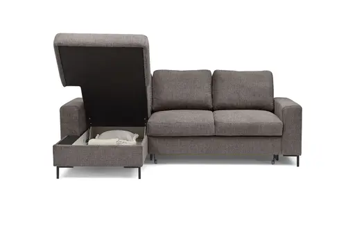 Ecksofa - Longchair links mit 2-Sitzer, Stoff, Mocca