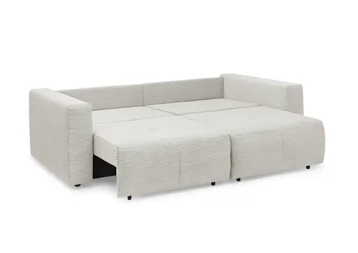 Megasofa Juless - Schlaffunktion mit Bettkasten, Cord, Hellgrau
