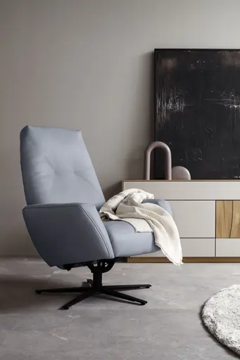 Einzelsessel Terni - Relaxfunktion, Sternfuss, Leder, Hellblau