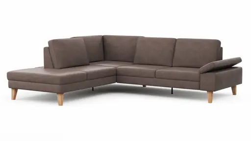 Ecksofa Houston - 1-Sitzer mit Abschlussteil links, Eckelement und 2,5-Sitzer rechts, inkl. Sitztiefenverstellung und Armlehne klappbar, Leder, Dunkelbraun