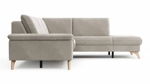 Ecksofa Tulsa KS - 2,5-Sitzer, Spitzecke und 1,5-Sitzer mit Anstellhocker rechts, Stoff, Graubeige