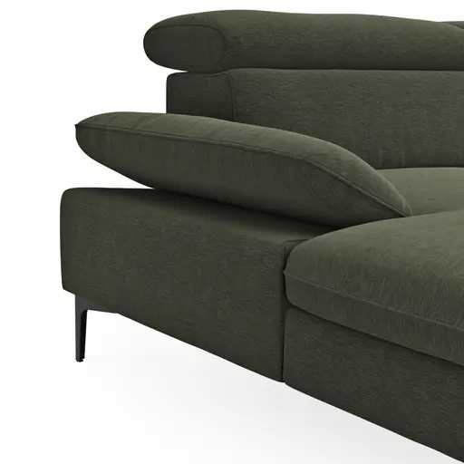 Ecksofa Felipa - Longchair links mit 2,5-Sitzer inkl. Armlehne verstellbar und Rückenlehne/Sitztiefe verstellbar (motorisch), Stoff, Dunkelgrün