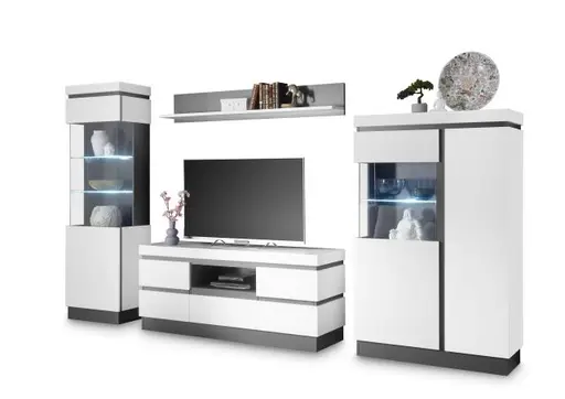 Highboard-Vitrine - Alpinweiß, Anthrazit