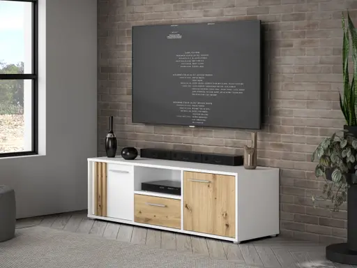 TV-Board FLORISS- Weiß, Eiche Dekor