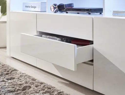 Sideboard- Weiß, Weiß, Hochglanz, 