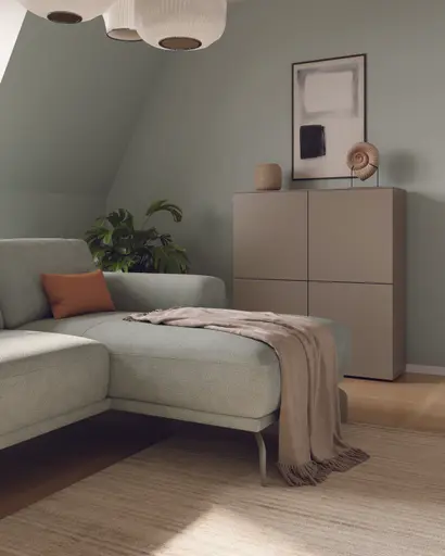 Ecksofa Benissa - 2,5-Sitzer mit Longchair rechts inkl. Sitztiefe und Rückenlehne verstellbar, Stoff, Mint